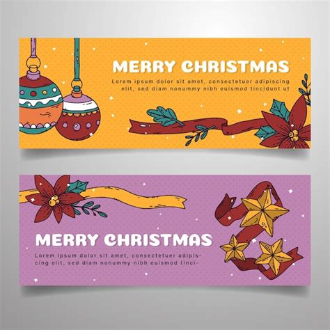 Conjunto De Banners Navide Os Horizontales Dibujados A Mano Vector Gratis