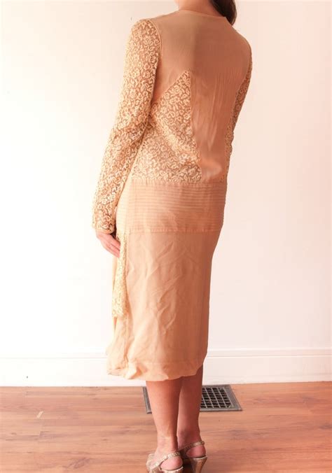 S Sheer Silk Dress Vintage Lace Drop Waist Dress Gem