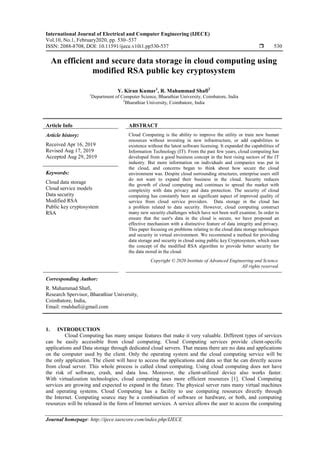 An efficient and secure data storage in cloud computing using modified RSA public key ...