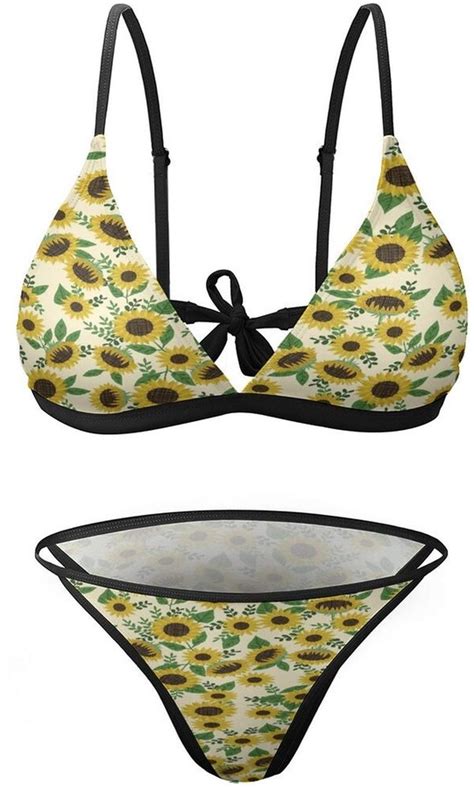 Symm Sunflower Floral Pattern Sexy Swimwear Bathing Suit Beach Bikini