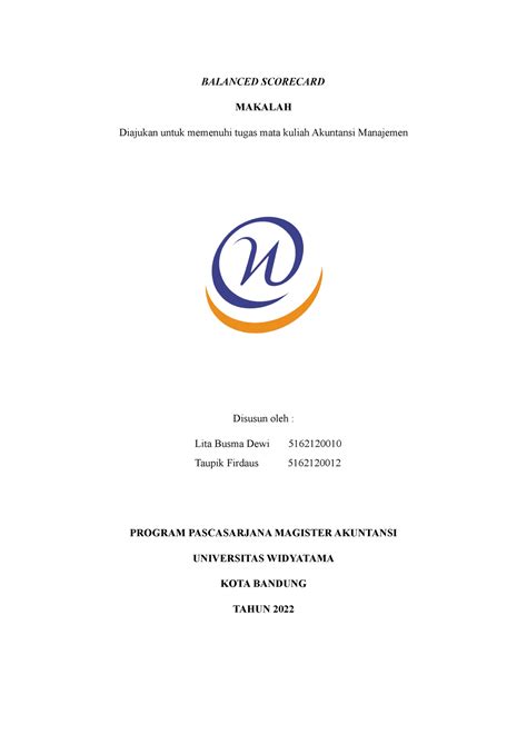 Balanced Scorecard BALANCED SCORECARD MAKALAH Diajukan Untuk Memenuhi