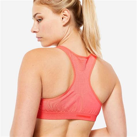 Womens Seamless Muscle Back Moderate Support Bra Pink Coral