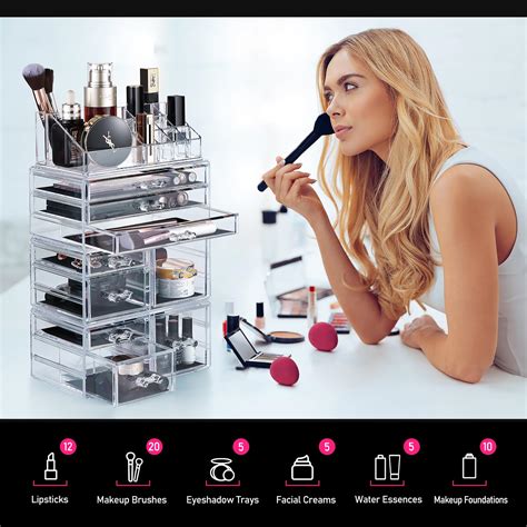 DreamGenius Makeup Organizer 4 Pieces Acrylic Makeup Storage Box With