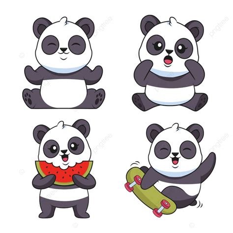 Set Of Funny Hand Drawn Baby Pandas Meditating, Hobby, Expression ...