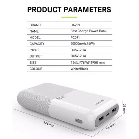 Bavin Pc Mah Powerbank Compact Fast Charging Dual A Usb Port