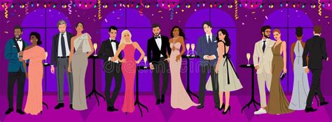 Diverse Beautiful Couples At Corporate Party Event Stock Illustration