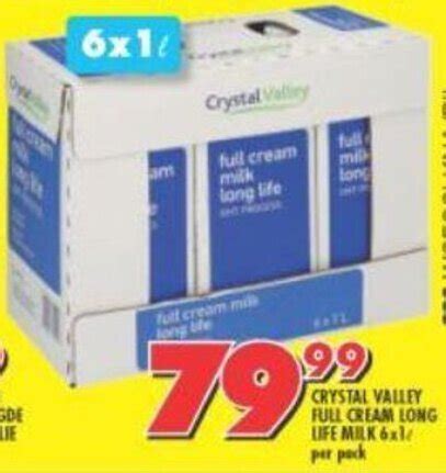 Crystal Valley Full Cream Milk 6 X 1L Per Pack Offer At Shoprite