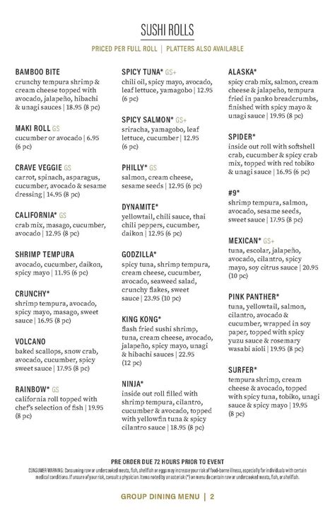 Crave American Kitchen And Sushi Bar Food Menu