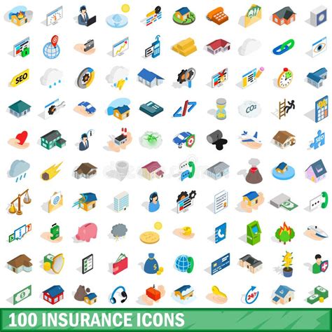 Insurance Icons Set Isometric D Style Stock Vector Illustration