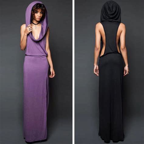 2019 Autumn Fashion Large Hooded Cotton Long Maxi Dress Sleeveless Cool Split Maxi Sexy Dress In