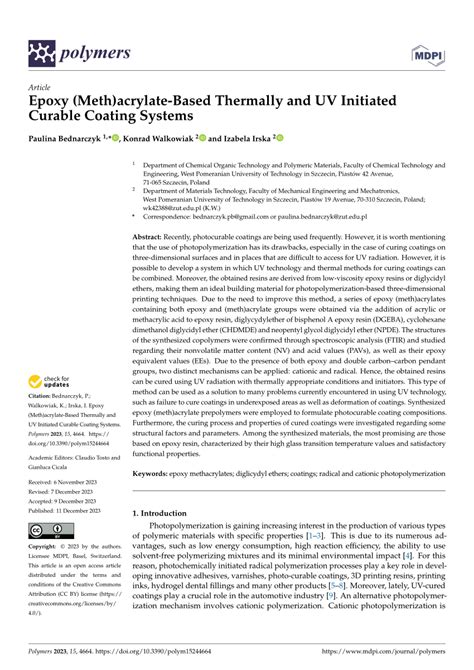 PDF Epoxy Meth Acrylate Based Thermally And UV Initiated Curable