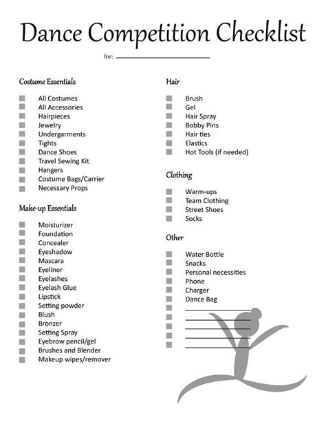 Dance Competition Checklist Printable Pdf Etsy Dance Basics Dance