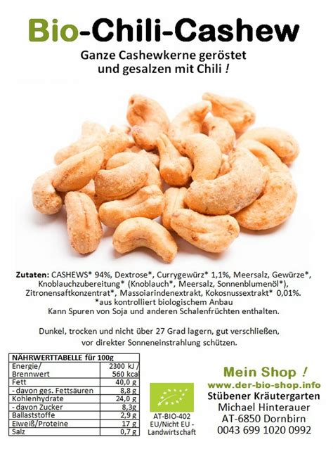 Bio Cashewkerne geröstet und gesalzen mit Chili 1000gr kaufen