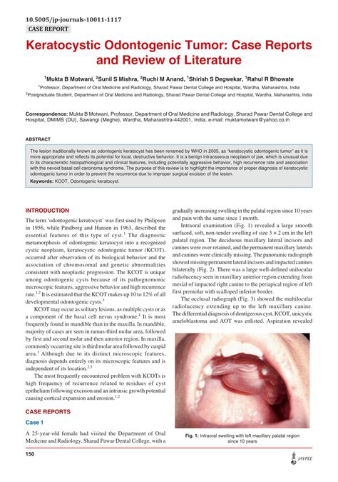 Pdf Keratocystic Odontogenic Tumor Case Reports And Review Of Literature