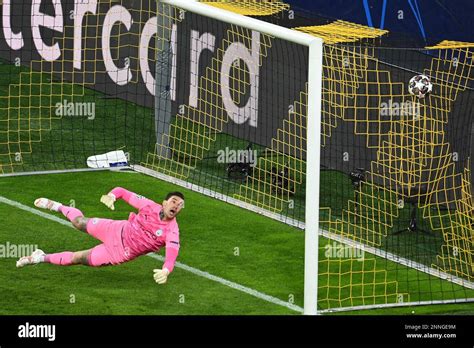 Manchester City S Goalkeeper Ederson Fails To Save A Shot By Dortmund S Jude Bellingham During