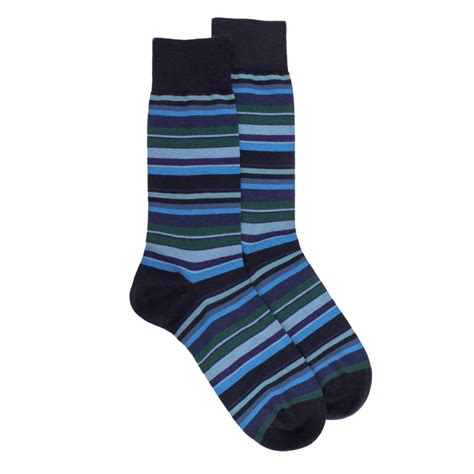 Chaussettes Rayures Fines Multicolores En Laine M Rinos Navy Blue