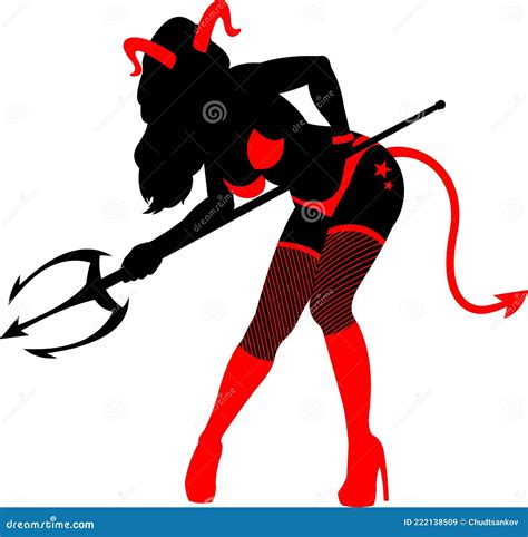 Devil Girl Silhouette With Trident Stock Vector Illustration Of