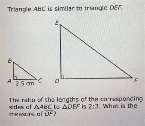 Solved Triangle Abc Is Similar To Triangle Def The Ratio Of The