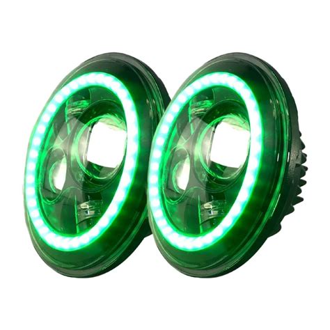 Round Led Headlight Pair W Rgb Halo And Adapters Extreme Led Light