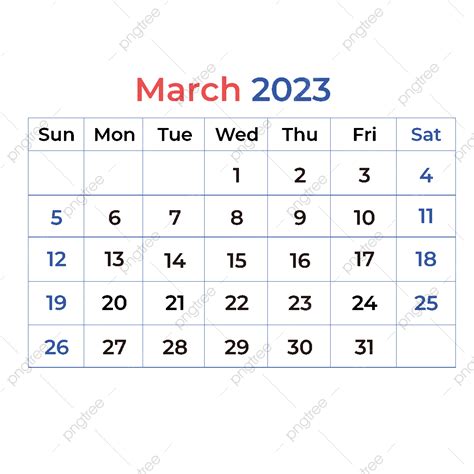 March 2023 Calendar Vector Hd Images 2023 March Calendar Blue 2023 Calendar Calendar 2023