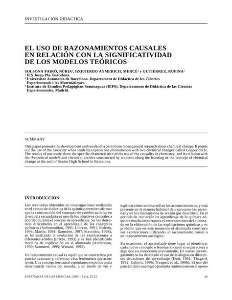 Pdf El Uso De Razonamientos Causales En El Uso De Razonamientos