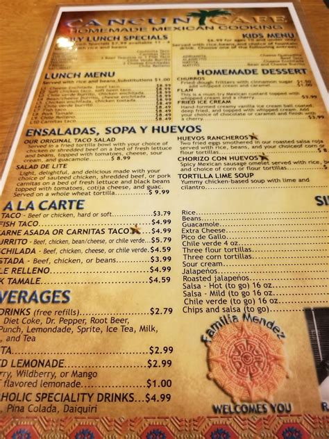 Carta De Cancun Cafe Salt Lake City 885 E 3900 S