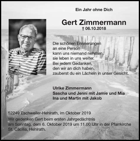 Traueranzeigen Von Gert Zimmermann Aachen Gedenkt