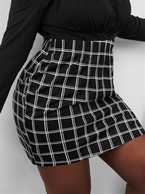 Shein Sxy Plus Plaid Print Split Hem Skirt Split Hem Skirt Plaid