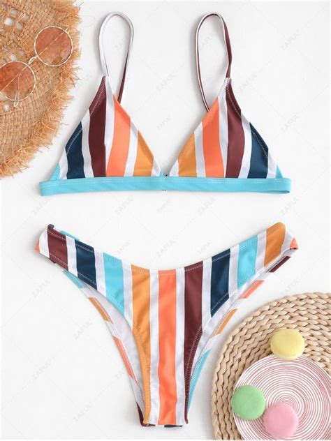 Off Zaful Colorful Stripe Bikini Set In Multi A Zaful