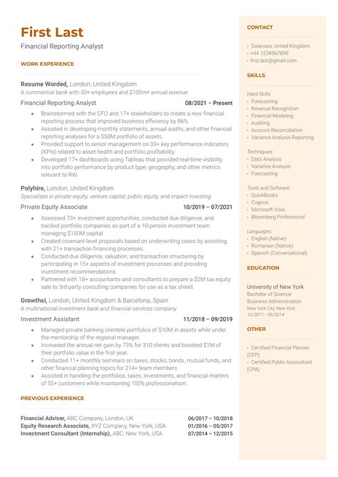 Financial Analyst Cv Examples For Resume Worded