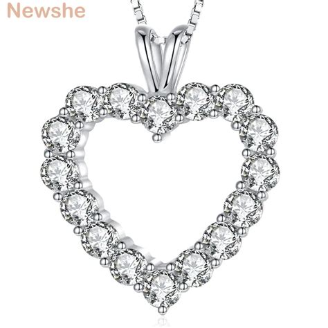 Newshe 925 Sterling Silver Heart Shape Pendant 1 6 Ct Round White AAA