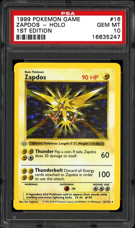 1999 Nintendo Pokemon Game Zapdos Holo 1st Edition Psa Cardfacts®