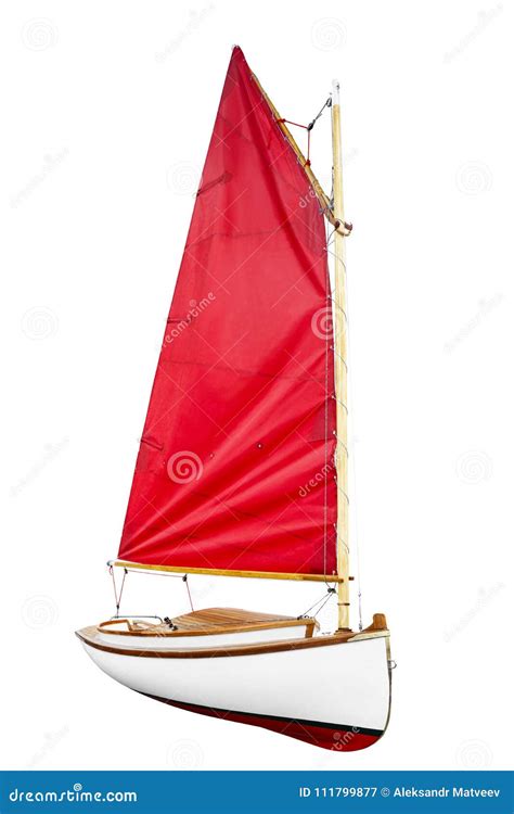 Sailboat With Red Scarlet Sail Isolated On A White Background Stock