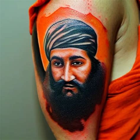 Tattoo Of Osama Bin Laden Red Orange And White Ink Stable