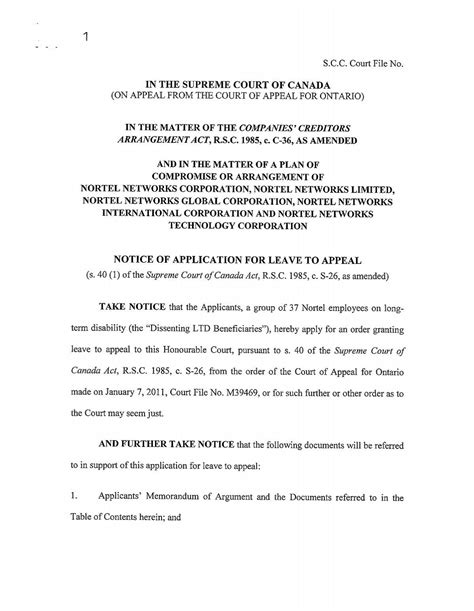 Application For Leave To Appeal To Supreme Court Of Canada March