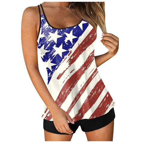 Mncekfod High Waisted Bikini Sets For Women Th Of July Printed Tankini Swimsuit Two Piece