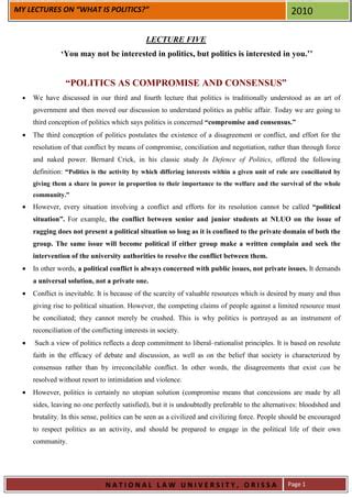 Lecture Five On Politics As Compromise And Consensus Pdf