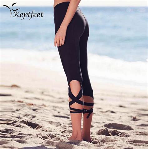 Women Ballerina Yoga Pants Sport Leggings Fitness Cross Bandage Yoga