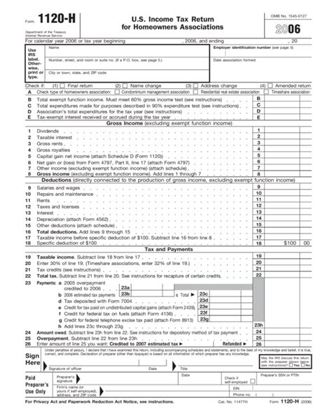 Fillable Form 1120 H Printable Forms Free Online