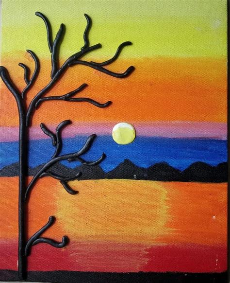 Acrylic Hanging Sunset Canvas Painting Shape Rectangular Size A4 At