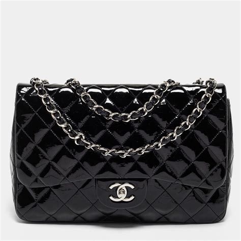 Chanel Black Patent Leather Jumbo Classic Single Flap Bag Chanel The