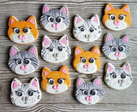 Cat Face Decorated Sugar Cookies Etsy