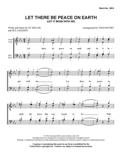 Let There Be Peace On Earth (TTBB) (arr. Gentry) - Barbershop Harmony Society