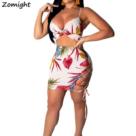 Print Bodycon 2 Piece Set Women Two Piece Outfits Spaghetti Strap Crop