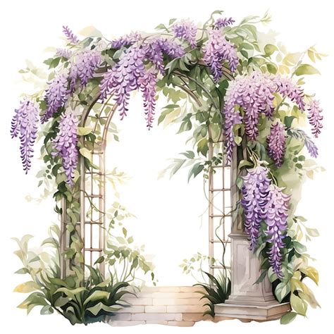 Premium Ai Image Garden Trellis Arch With Wisteria Capture The Ele