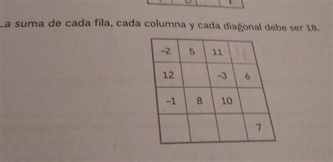 La Suma De Cada Fila Cada Columna Y Cada Diagonal Debe Ser Por