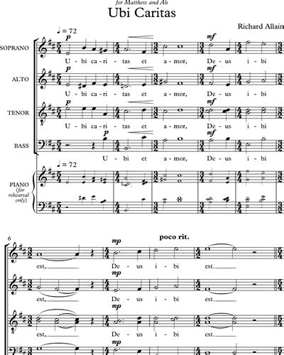 Ubi Caritas Sheet Music By Richard Allain Nkoda Free Days Trial