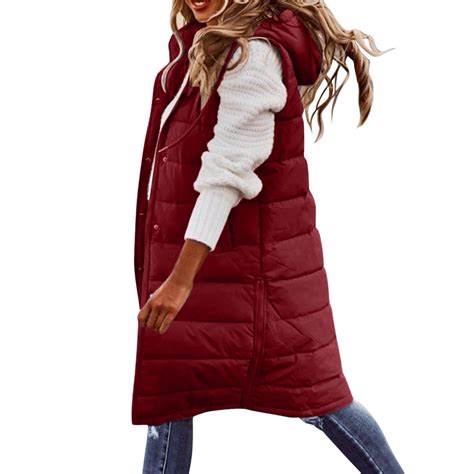 Blvb Womens Winter Hooded Long Down Vest Full Zip Sleeveless Puffer