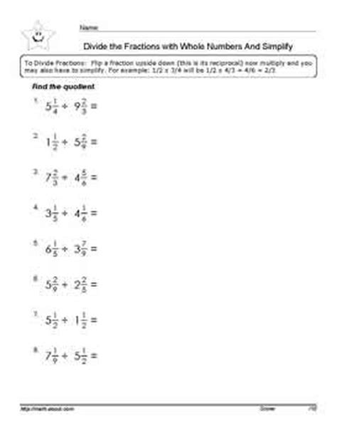 Division Of Fractions Worksheets