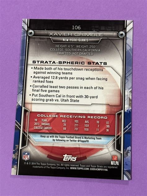 2014 Topps Strata Rookie 106 Xavier Grimble RC For Sale Online EBay